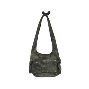 discontd olive cracked leather cargo knot bag front